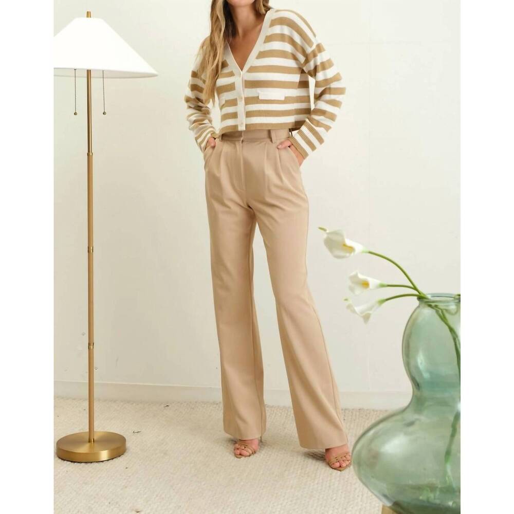 NEW THE WORKSHOP stripe long sleeve knit button down cardigan in khaki